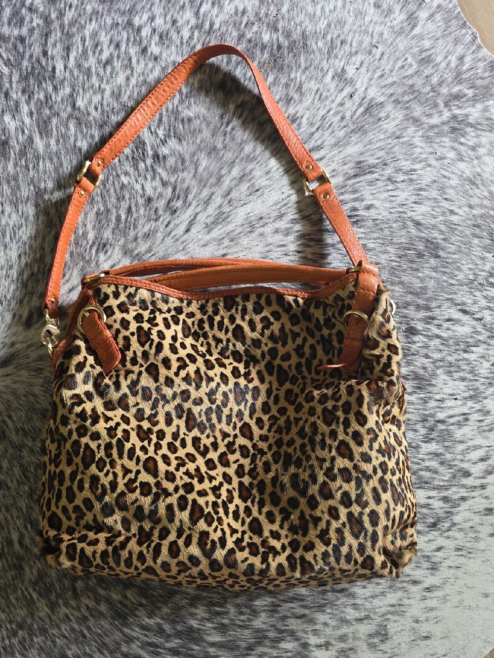 ANTONIO MELANI Leopard Print Shoulder Bag with Tan Strap New